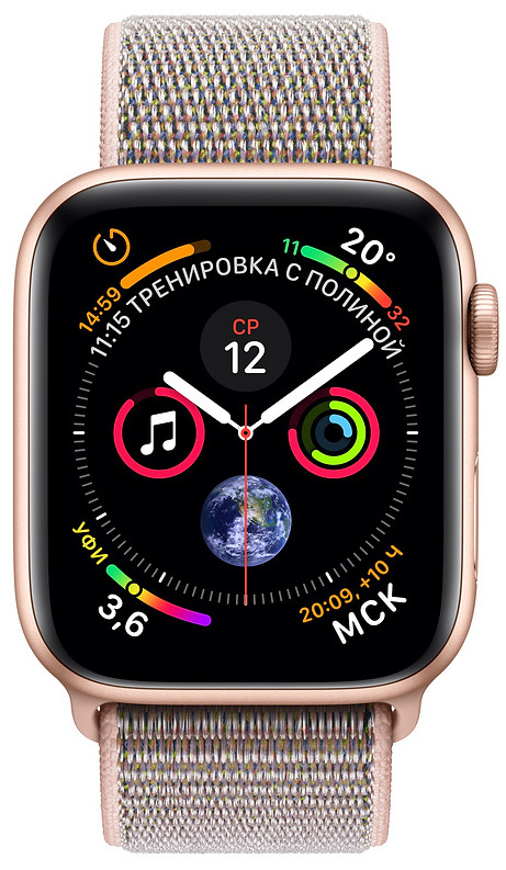 Умные часы Apple Watch Series 4, 40 мм, корпус из золотистого алюминия, спортивный браслет цвета «розовый песок» (золотистый)