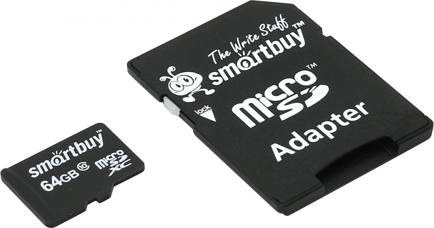 Карта памяти SmartBuy Micro SDXC 64GB Class 10 Переходник в комплекте (SB64GBSDCL10-01)