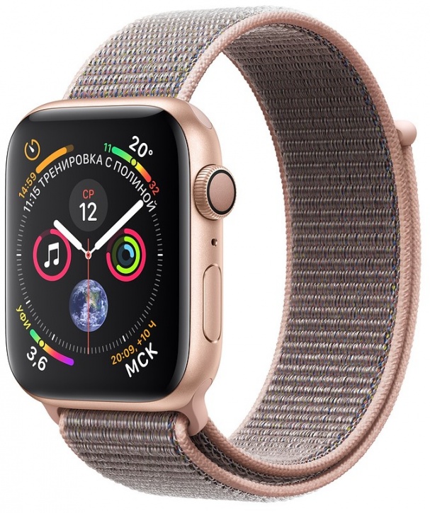 Умные часы Apple Watch Series 4, 44 мм, корпус из золотистого алюминия, спортивный браслет цвета «розовый песок»