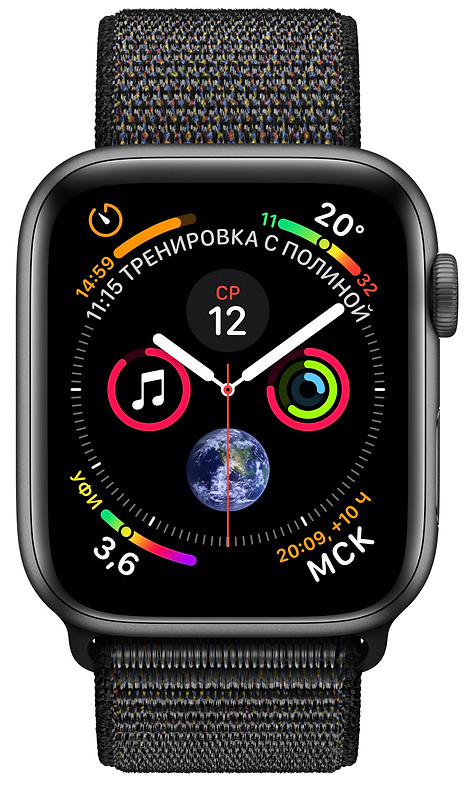 Умные часы Apple Watch Series 4, 40 мм, корпус из алюминия цвета «серый космос», спортивный браслет черного цвета