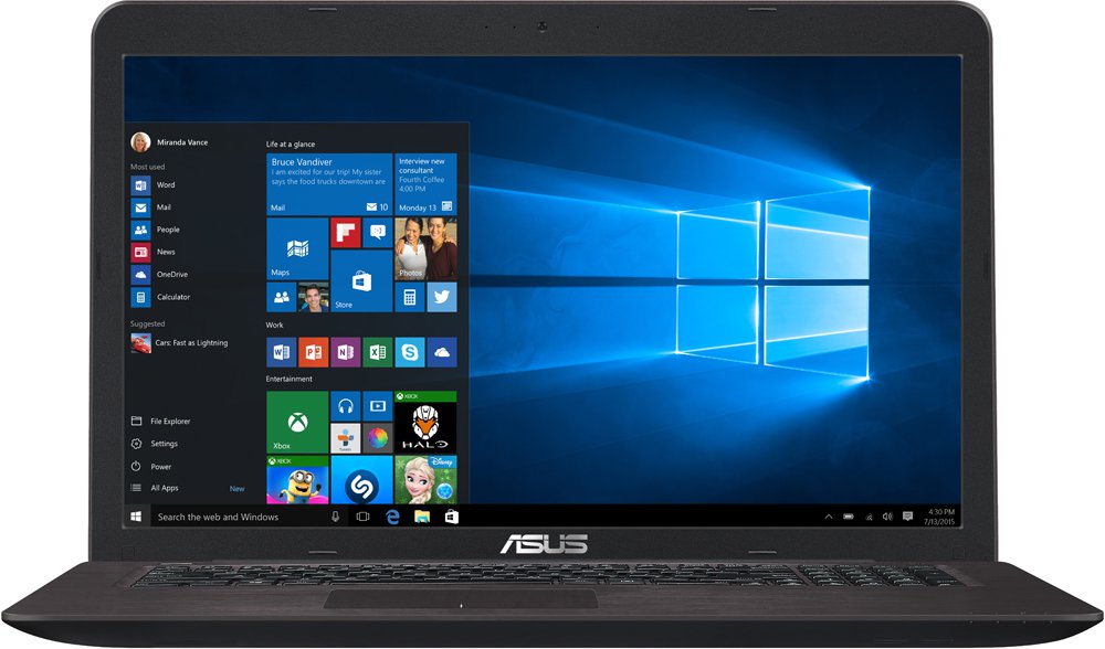 Ноутбук Asus X756UQ-TY232T ( Intel Core i5 6200U/4Gb/1000Gb HDD/nVidia GeForce 940MX/17,3"/1600x900/DVD-RW/Windows 10) Темно-коричневый