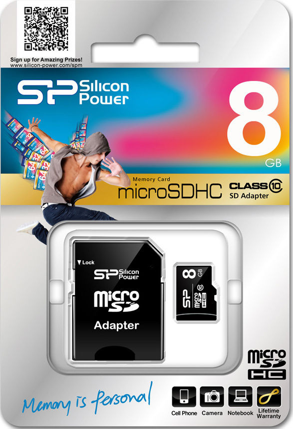 Карта памяти Silicon Power Micro SDHC 8GB Class 10 Переходник в комплекте (SP008GBSTH010V10-SP)