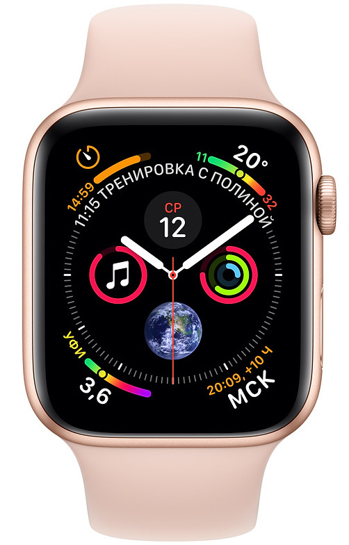 Умные часы Apple Watch Series 4, 44 мм, корпус из золотистого алюминия, спортивный ремешок цвета «розовый песок»