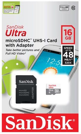 Карта памяти SanDisk Micro SDHC Ultra 320X 16GB Class 10 Переходник в комплекте (SDSQUNB-016G-GN3MA)