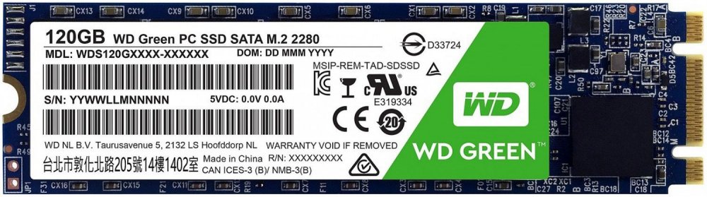 SSD Диск Western Digital Blue, 120Gb, M.2 2280, SATA III, SSD (WDS120G2G0B)