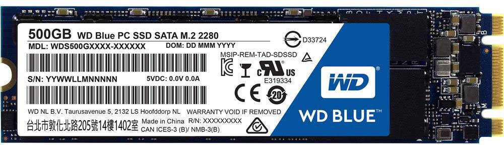 SSD Диск Western Digital Blue, 500Gb, M.2, SATA III, SSD (WDS500G2B0B)
